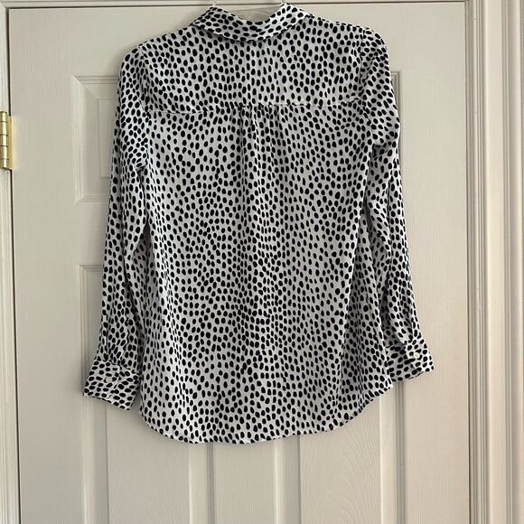 J Crew Black White Print Button Blouse Long Sleeve Work L6752 Minimalist XXS - Picture 10 of 11